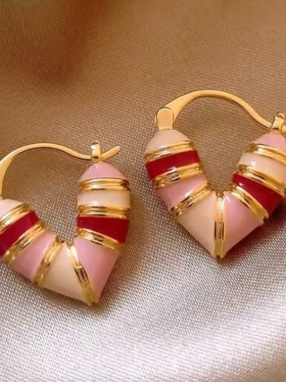 Zara Amou Heart Stripe Huggie Earrings